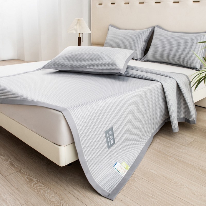 91家纺网 家纺一手货源 找家纺 尚品凤凰 2025新款凉感冰丝席三件套 抗菌波浪纹-灰