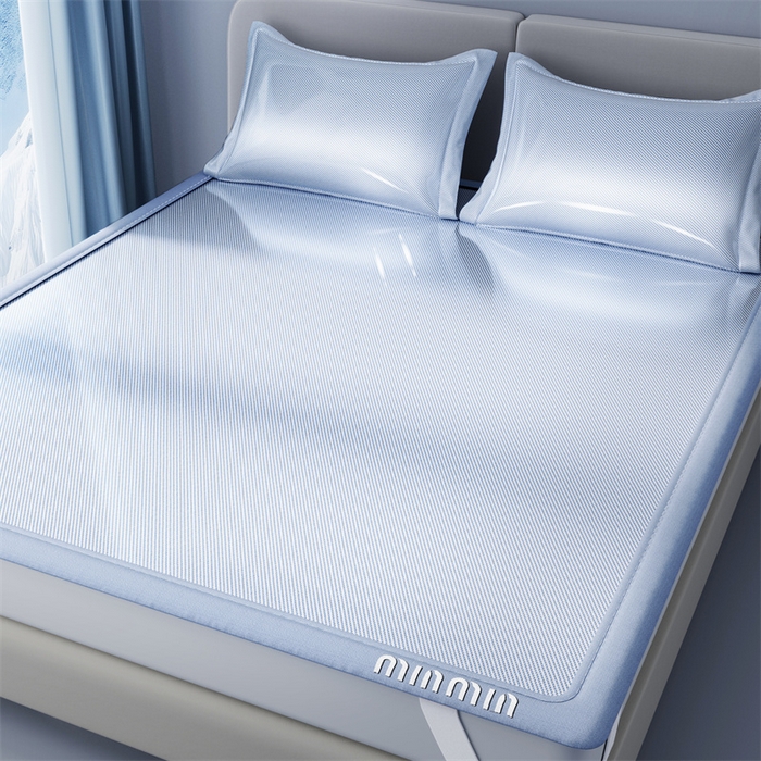 91家纺网 家纺一手货源 找家纺 星座家纺 2025新款斜纹冰丝凉席三件套-绣花款 宁静蓝