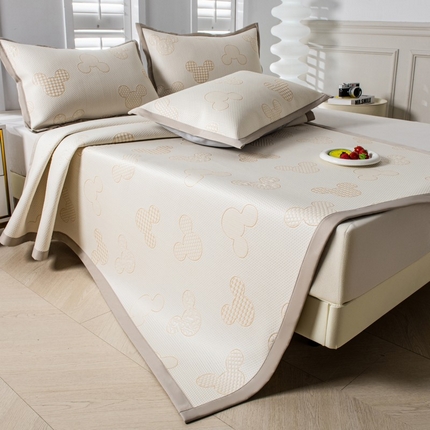 尚品凤凰 2025新款凉感豆豆席提花三件套 米奇-米黄