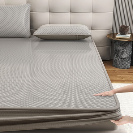 欧邦 2025春夏新款水某星同款斜纹提花冰丝席三件套 床笠款-气质灰