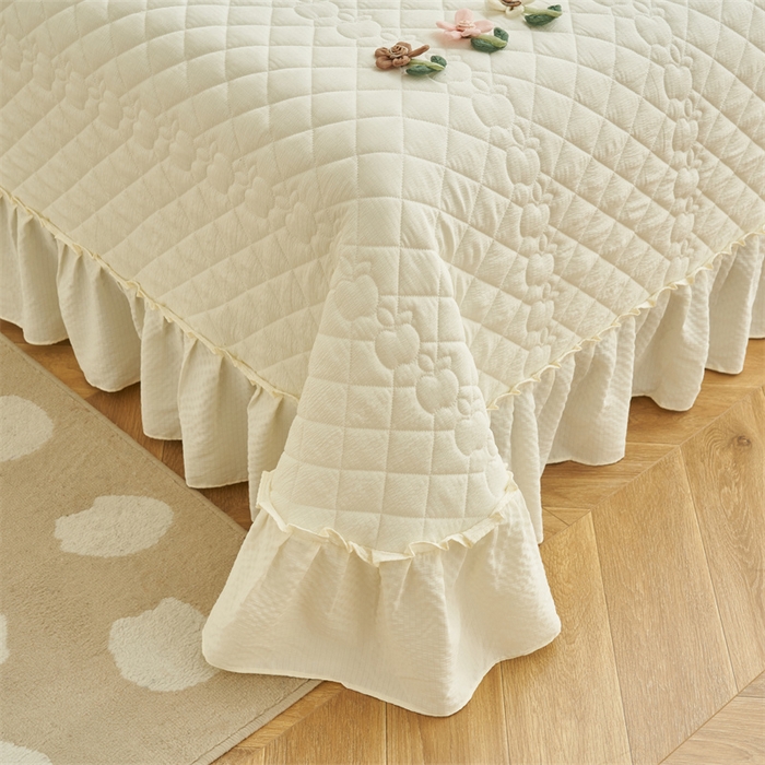 91家纺网 家纺一手货源 找家纺 恒爱家纺 2025新款A类泡泡纱夏被夏凉被空调被四件套-杜鹃 象牙白