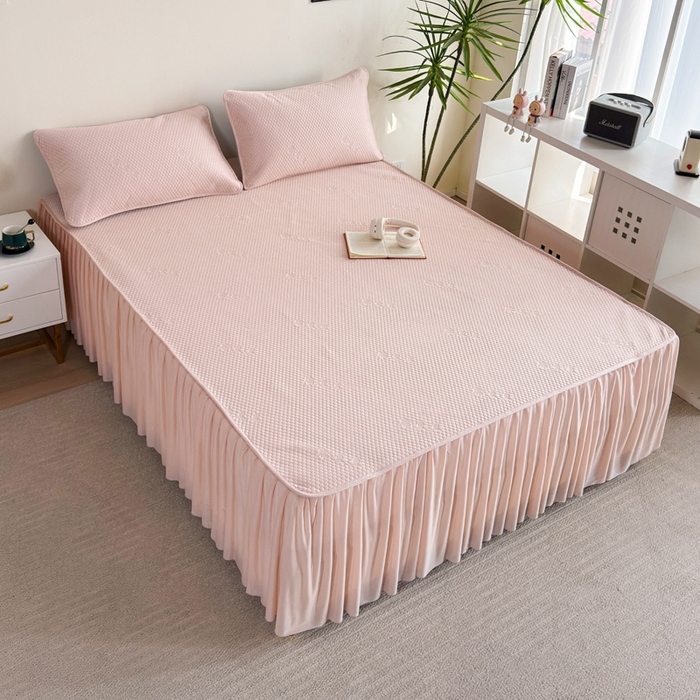 91家纺网 家纺一手货源 找家纺 许林2025新款凉豆豆床裙 北欧粉