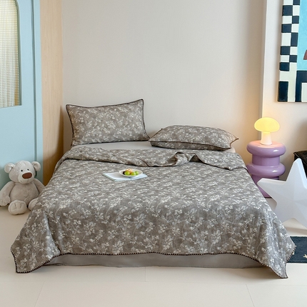 三朵家纺 2025春夏新款全棉纯棉双层绉绉纱三角针夏被夏凉被空调被 花枝漫舞