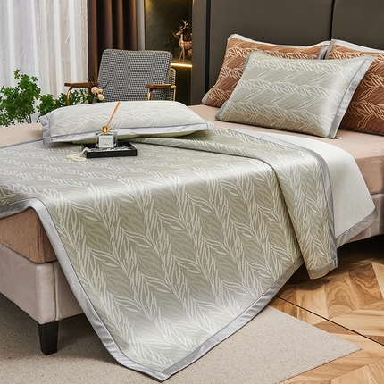 91家纺网 家纺一手货源 找家纺 悦织湾家纺2025新款三明治碳光提花冰藤席三件套2025新款夏凉席冰丝席子藤席轻奢时尚电商直播热销款 攀登-灰