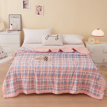 简冠家纺 2025新款水洗棉新疆棉花夏被 清新格