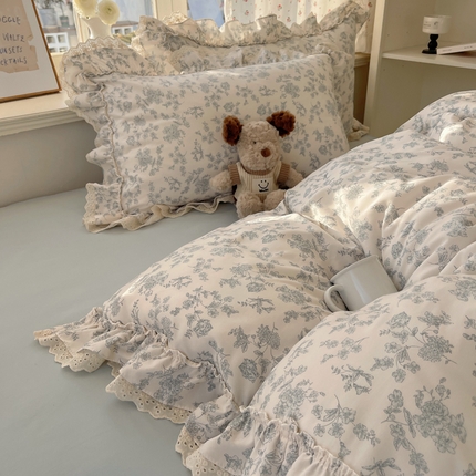 91家纺网 家纺一手货源 找家纺 （总）轻奢坊 2025新款双层纱双层蕾丝花边四件套