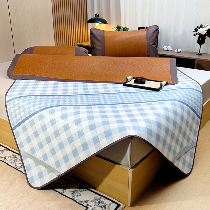 91家纺网 家纺一手货源 找家纺 梵赫 2025新款夏季成人凉感藤席凉席 简约-蓝格