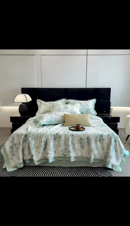 91家纺网 家纺一手货源 找家纺 朵希曼2025新款50天丝宽边夏被和夏被四件套系列 春熙花语 绿