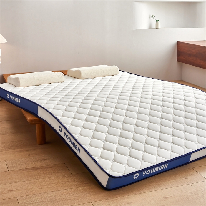 91家纺网 家纺一手货源 找家纺 优承佳生活馆（床垫） 2025新款字母牛奶丝双边乳胶床垫 蓝白字母-菱形