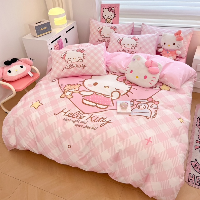 91家纺网 家纺一手货源 找家纺 暮思家居 2025新款正版授权三丽鸥大阪全棉数码印花纯棉四件套系列-第三批(专版花型) 大版-爱心KT