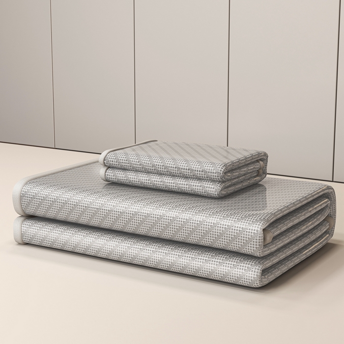 91家纺网 家纺一手货源 找家纺 欧邦 2025春夏新款水某星同款斜纹提花冰丝席三件套 床笠款-气质灰