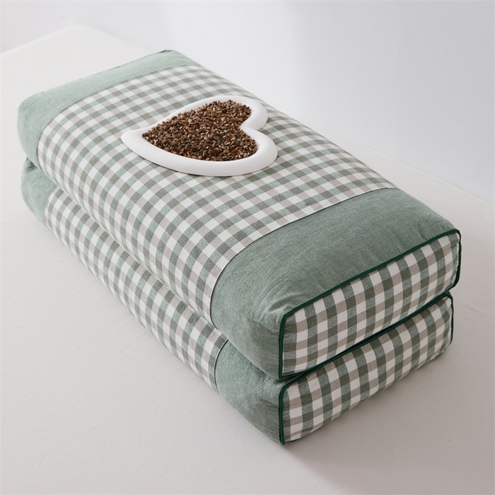 91家纺网 家纺一手货源 找家纺 大熊2025新款全棉水洗棉色织荞麦枕 宫廷荞麦枕-绿40*60*9cm