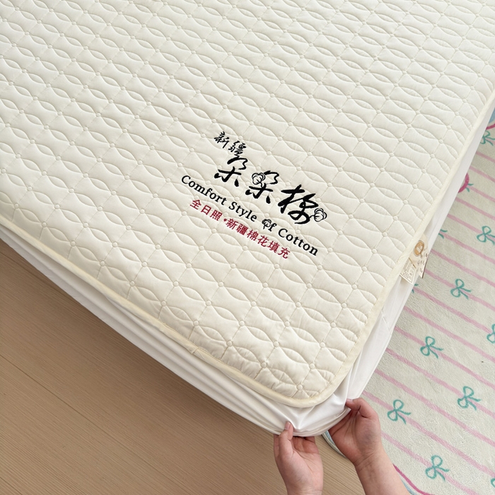 91家纺网 家纺一手货源 找家纺 云雀 2025新款A类加棉刺绣棉花床笠+盖毯 棉花床笠-米白