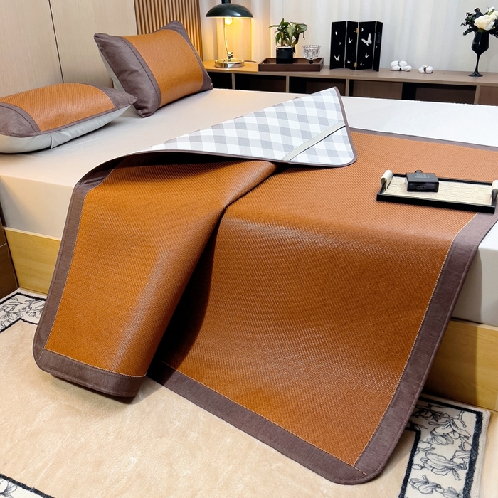 91家纺网 家纺一手货源 找家纺 梵赫 2025新款夏季成人凉感藤席凉席 简约-灰格