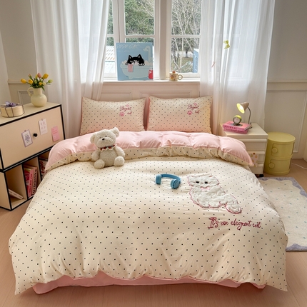 91家纺网 家纺一手货源 找家纺 （总）我心家纺 2025新款简约贴布绣系列四件套学生三件套