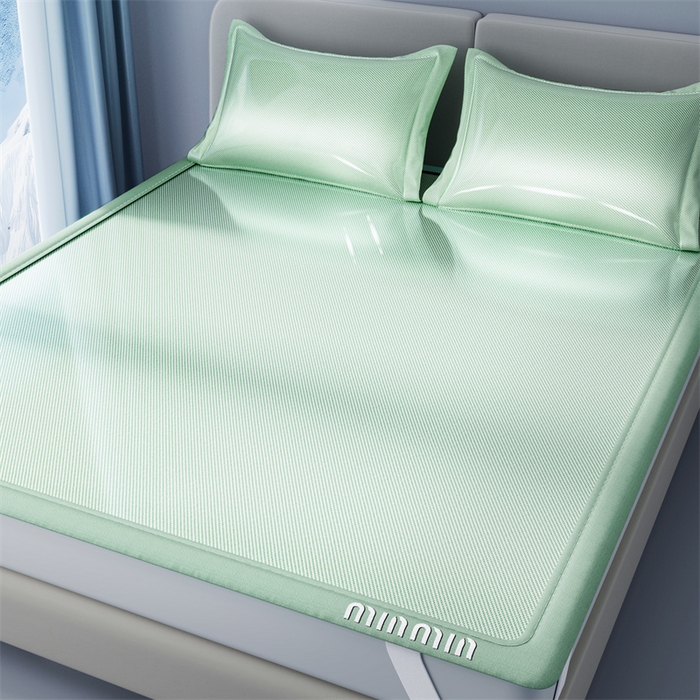 91家纺网 家纺一手货源 找家纺 星座家纺 2025新款斜纹冰丝凉席三件套-绣花款 凉茶绿