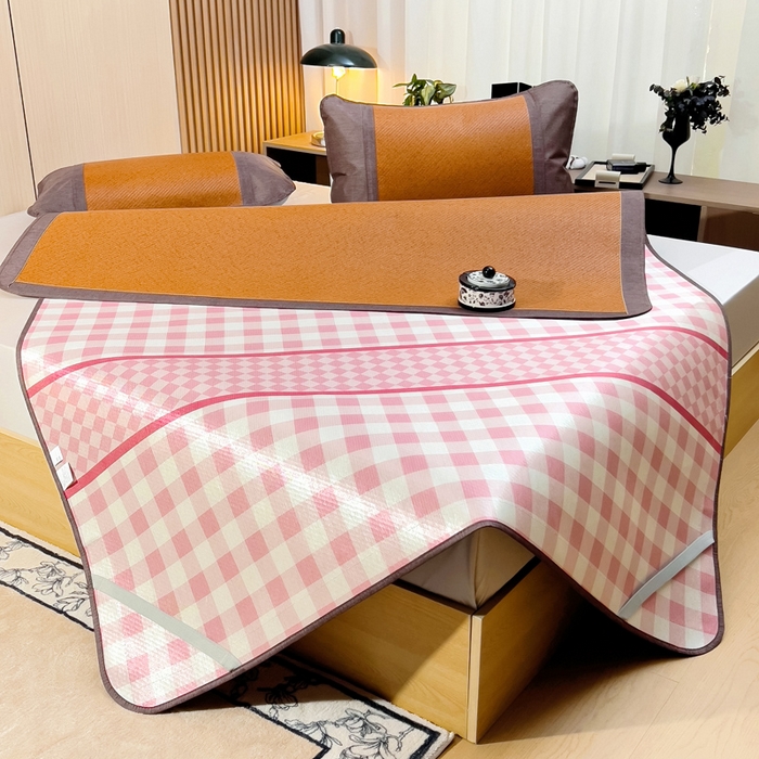 91家纺网 家纺一手货源 找家纺 梵赫 2025新款夏季成人凉感藤席凉席 简约-粉格