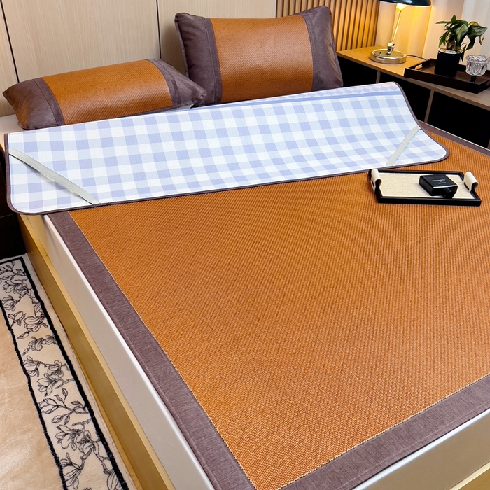 91家纺网 家纺一手货源 找家纺 梵赫 2025新款夏季成人凉感藤席凉席 简约-紫蓝格