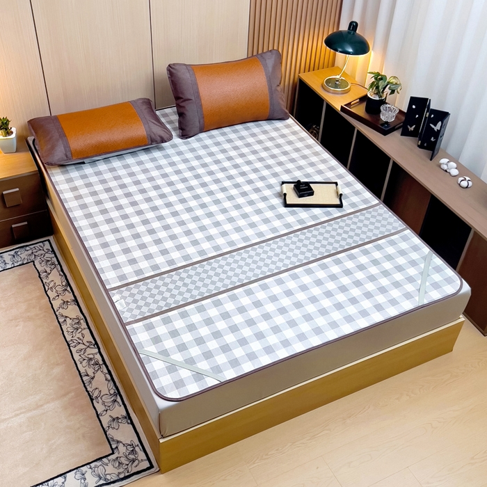 91家纺网 家纺一手货源 找家纺 梵赫 2025新款夏季成人凉感藤席凉席 简约-灰格