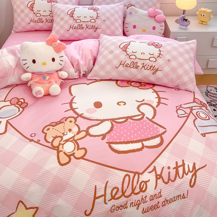 91家纺网 家纺一手货源 找家纺 暮思家居 2025新款正版授权三丽鸥大阪全棉数码印花纯棉四件套系列-第三批(专版花型) 大版-爱心KT