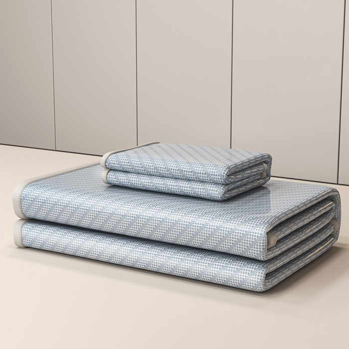 91家纺网 家纺一手货源 找家纺 欧邦 2025春夏新款水某星同款斜纹提花冰丝席三件套 床笠款-水蓝