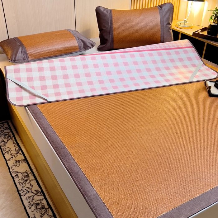 91家纺网 家纺一手货源 找家纺 梵赫 2025新款夏季成人凉感藤席凉席 简约-粉格