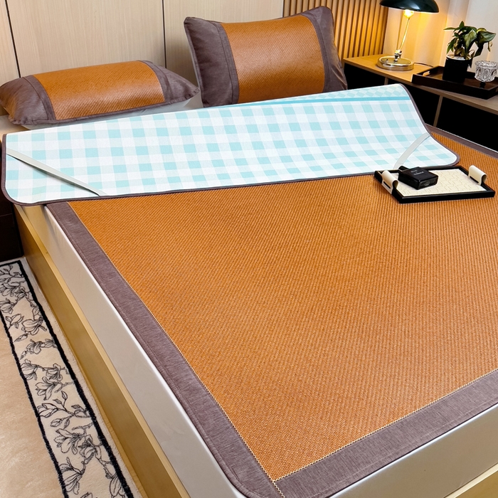 91家纺网 家纺一手货源 找家纺 梵赫 2025新款夏季成人凉感藤席凉席 简约-绿格