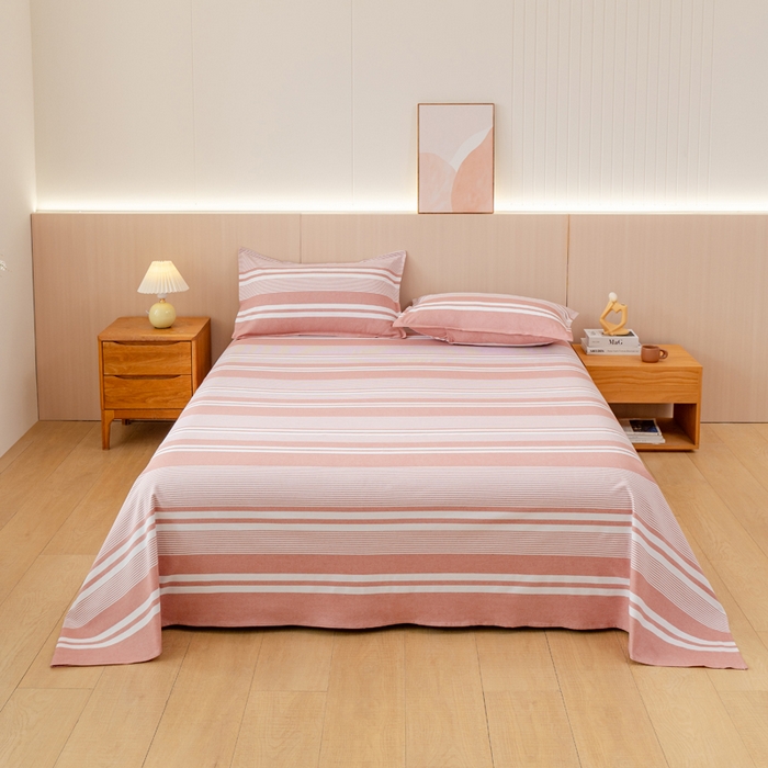 91家纺网 家纺一手货源 找家纺 居美良品 2025新款A类传统非遗手工粗布凉席三件套100%全棉色织床单 云锦-抹红