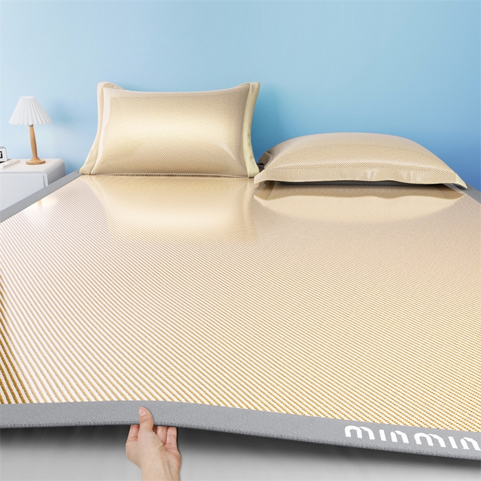 91家纺网 家纺一手货源 找家纺 星座家纺 2025新款斜纹冰丝凉席三件套-绣花款 奶茶咖