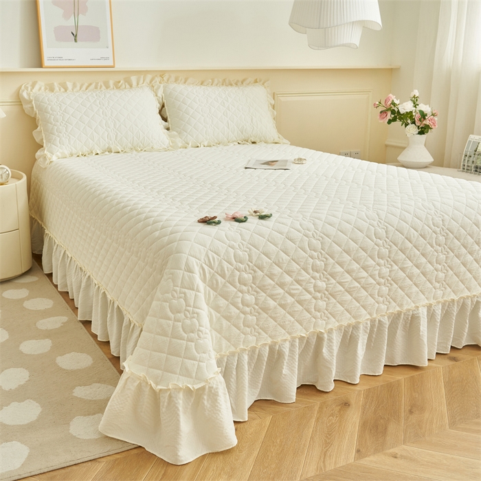 91家纺网 家纺一手货源 找家纺 恒爱家纺 2025新款A类泡泡纱夏被夏凉被空调被四件套-杜鹃 象牙白