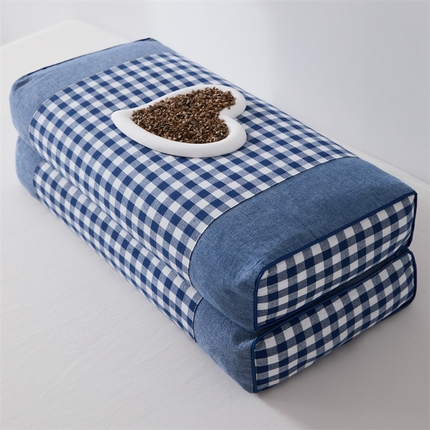 大熊2025新款全棉水洗棉色织荞麦枕 宫廷荞麦枕-蓝40*60*9cm