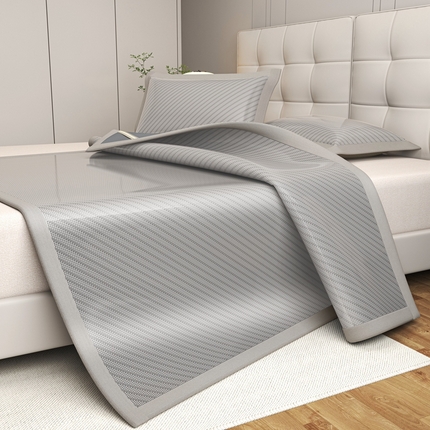 欧邦 2025春夏新款水某星同款斜纹提花冰丝席三件套 凉席款-气质灰