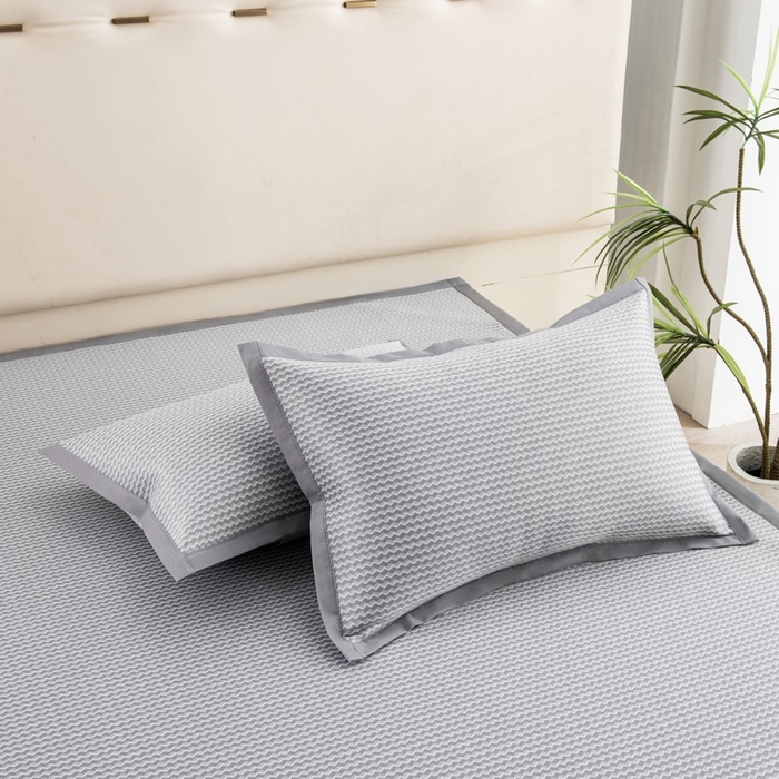 91家纺网 家纺一手货源 找家纺 尚品凤凰 2025新款凉感冰丝席三件套 抗菌波浪纹-灰