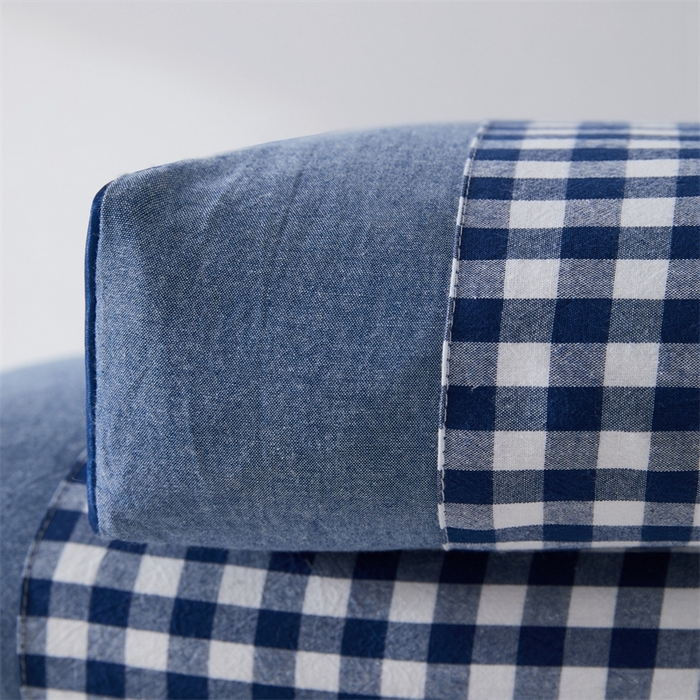 91家纺网 家纺一手货源 找家纺 大熊2025新款全棉水洗棉色织荞麦枕 宫廷荞麦枕-蓝20*50*9cm