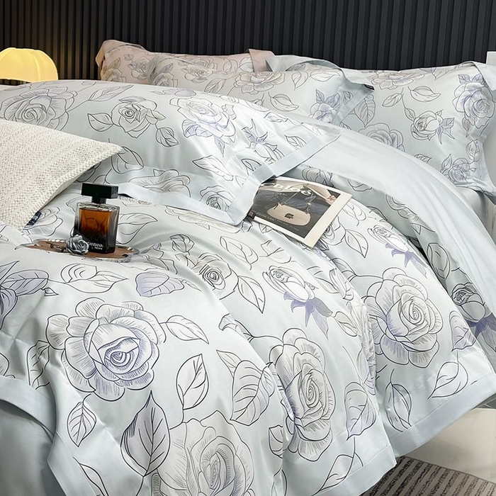 91家纺网 家纺一手货源 找家纺 2025新款夏季热款A类母婴级数码印花全棉四件套高端纯棉被套长绒棉床单床笠床上用品 沐熙-绿