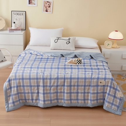 简冠家纺 2025新款水洗棉新疆棉花夏被 简析蓝