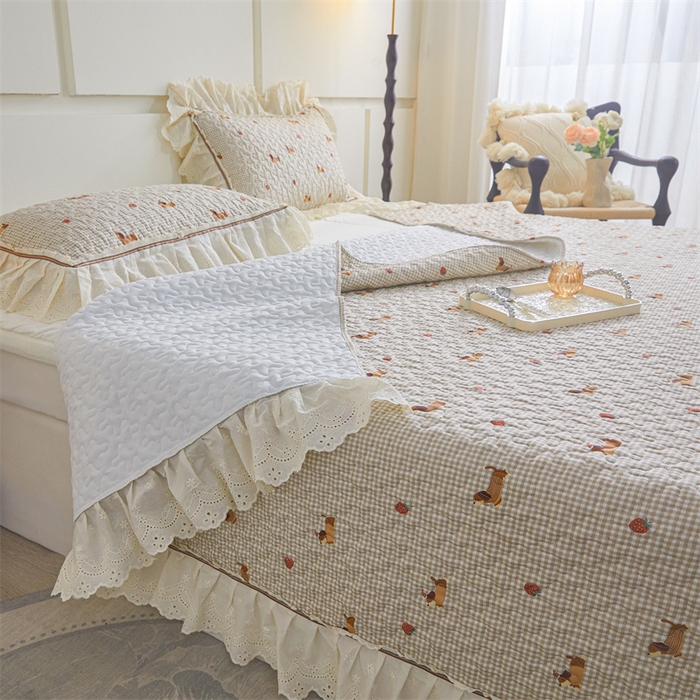 91家纺网 家纺一手货源 找家纺 恒爱家纺 2025新款全棉纯棉韩版印花床盖三件套 顽皮狗