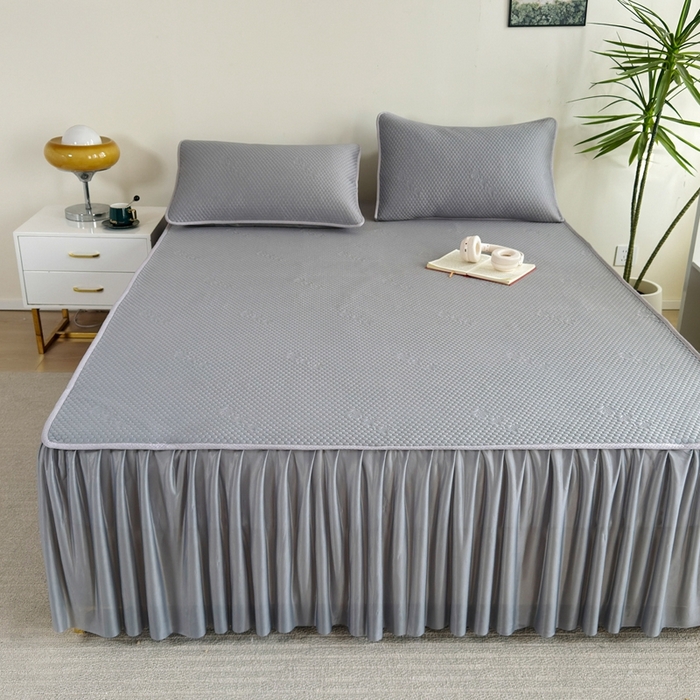 91家纺网 家纺一手货源 找家纺 许林2025新款凉豆豆床裙 北欧灰