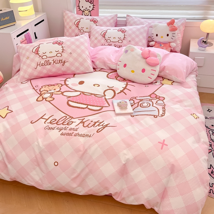 91家纺网 家纺一手货源 找家纺 暮思家居 2025新款正版授权三丽鸥大阪全棉数码印花纯棉四件套系列-第三批(专版花型) 大版-爱心KT