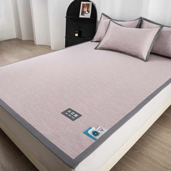 91家纺网 家纺一手货源 找家纺 尚品凤凰 2025新款凉感冰丝席三件套 抗菌平纹  粉