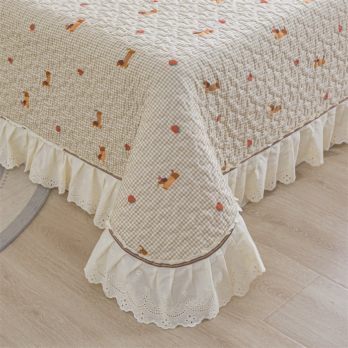 91家纺网 家纺一手货源 找家纺 恒爱家纺 2025新款全棉纯棉韩版印花床盖三件套 顽皮狗