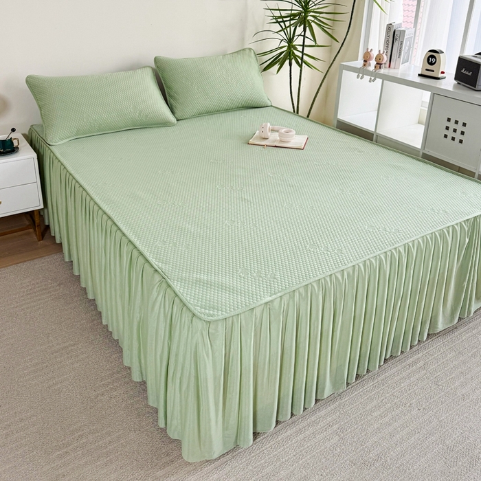 91家纺网 家纺一手货源 找家纺 许林2025新款凉豆豆床裙 北欧绿