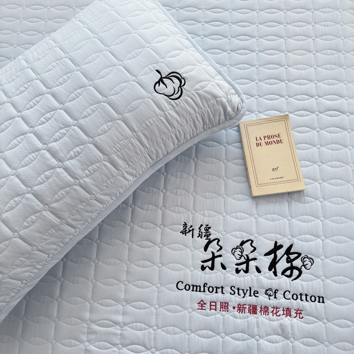 91家纺网 家纺一手货源 找家纺 云雀 2025新款A类加棉刺绣棉花床笠+盖毯 棉花床笠-浅蓝