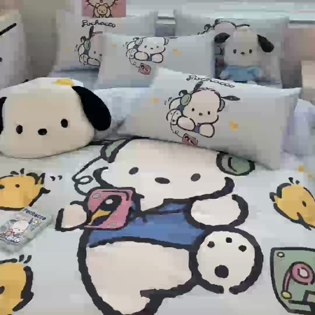 91家纺网 家纺一手货源 找家纺 暮思家居 2025新款正版授权三丽鸥大阪全棉数码印花纯棉四件套系列-第三批(专版花型) 大版-音乐帕恰狗