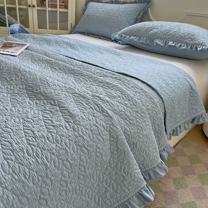 91家纺网 家纺一手货源 找家纺 乐卧家居 2026新款春夏轻氧自然系韩式透气薄款夏被空调被子-曼尼 曼尼-蓝色