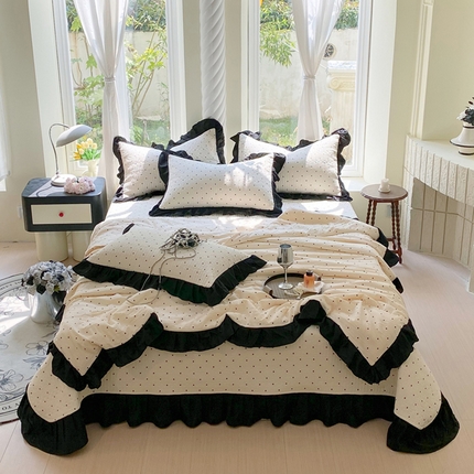 91家纺网 家纺一手货源 找家纺 八方汇（一户被芯生活馆） 2025新款水洗棉花边夏被款夏凉被空调被床盖四件套 赫本-可可玉