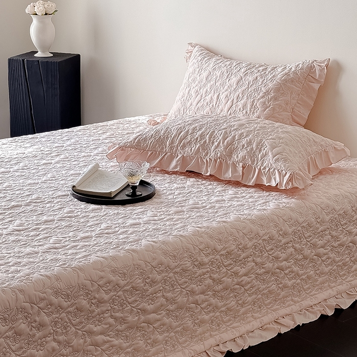 91家纺网 家纺一手货源 找家纺 佳汐蓝家纺2025春夏新品60天丝夹棉床盖多用 素客-桃喜粉