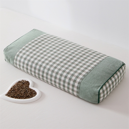 大熊2025新款全棉水洗棉色织荞麦枕 宫廷荞麦枕-绿20*50*9cm