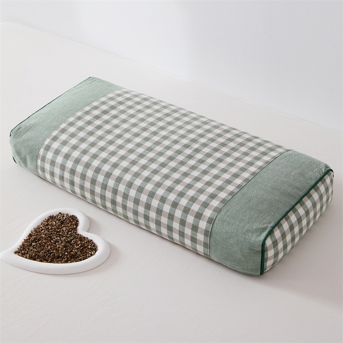 91家纺网 家纺一手货源 找家纺 大熊2025新款全棉水洗棉色织荞麦枕 宫廷荞麦枕-绿20*50*9cm