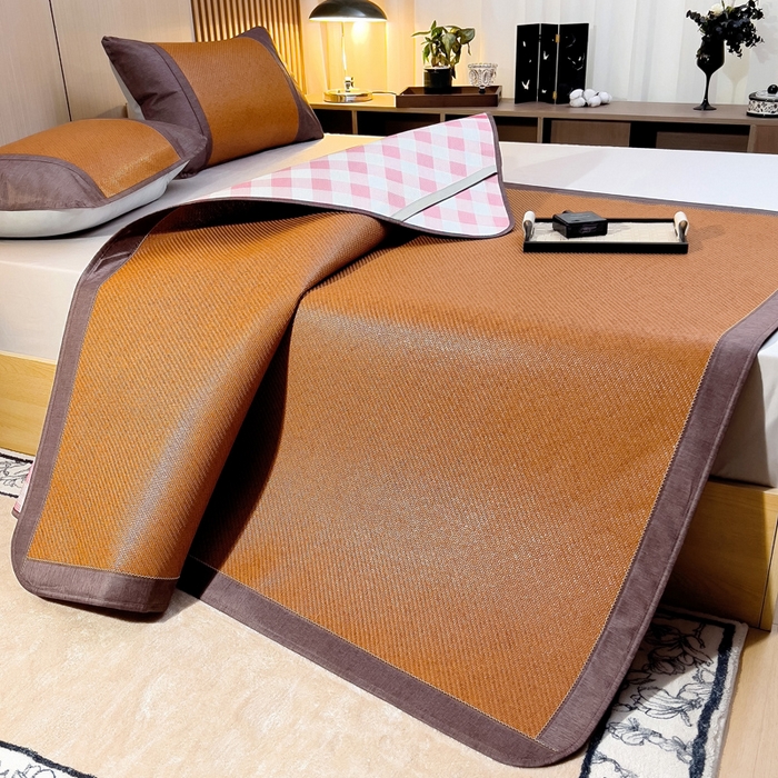 91家纺网 家纺一手货源 找家纺 梵赫 2025新款夏季成人凉感藤席凉席 简约-粉格